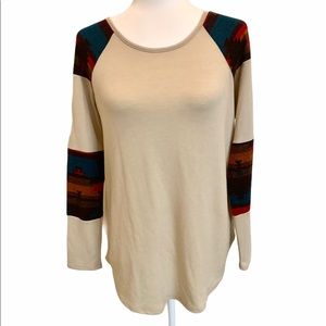 BoBel Scoop Neck Long Sleeve Top Aztec Design Multicolor Sz M
